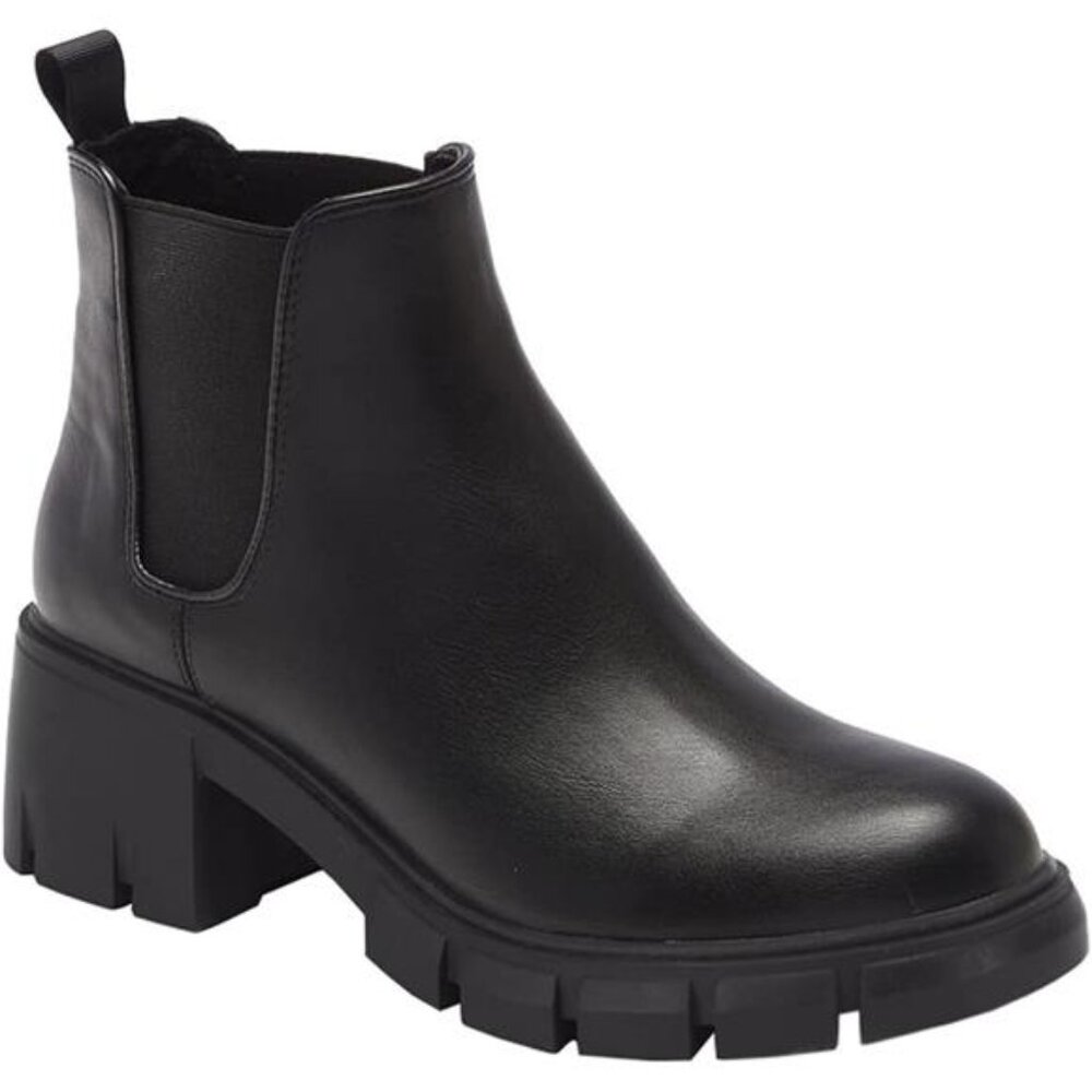 Womens Lug Sole Platform Ankle Booties Chelsea Slip on Chunky Block Heel Leather